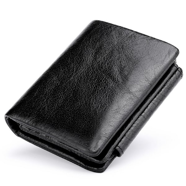 RFID-säker läderplånbok för män - Tri-fold & Slim Svart