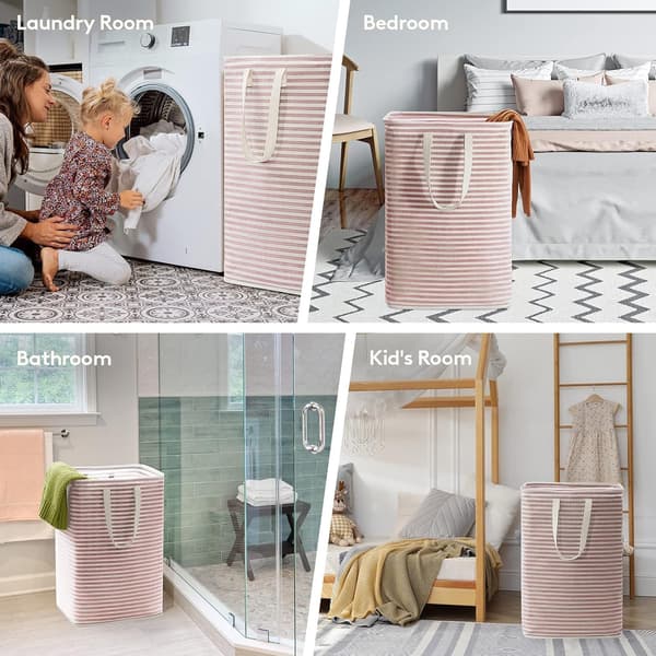 75L Foldable Laundry Hamper, Dirty Clothes Basket with Extended Handles - Pink