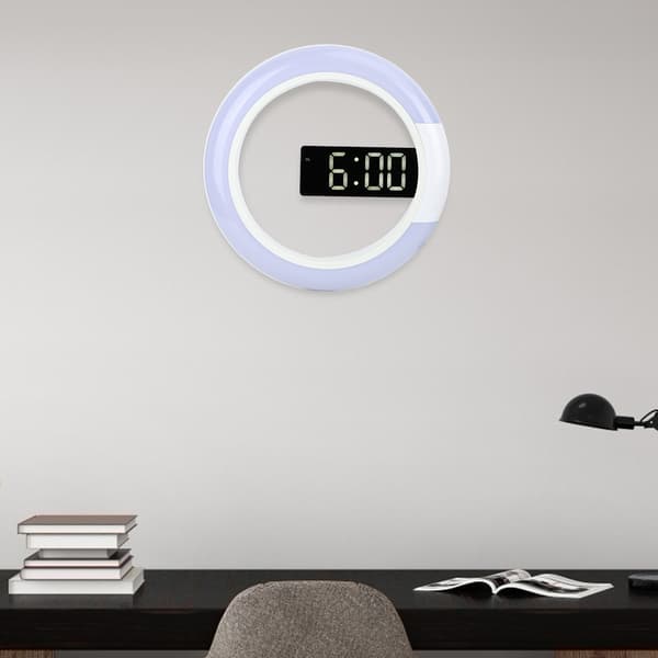 Innovative LED Wall Clock Modern Style Home Decor with Alarm, Temperature and Light Function White