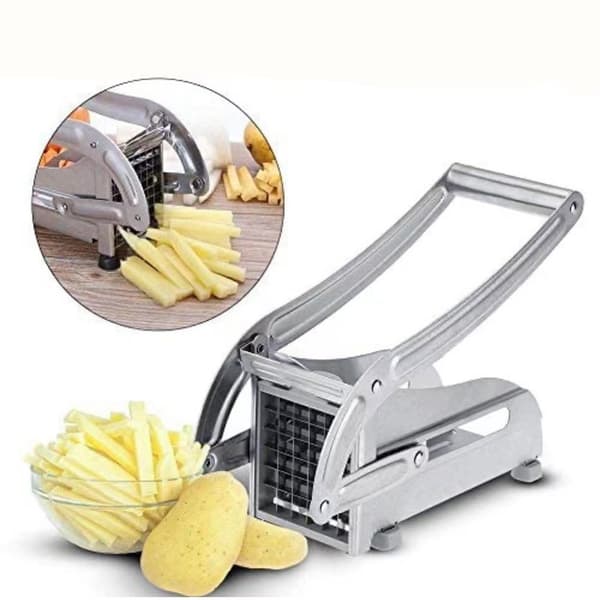Pommes frites-kutter - Multifunksjonell rustfritt stål - Dobbel rist - Potetkutter - Mål: 25 x 11 x 9 cm