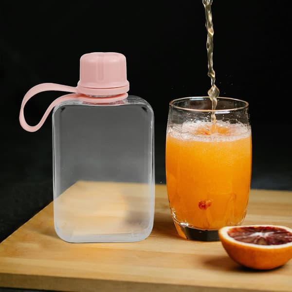 flat vannflaske 240ml av plast, rosa, bærbar for reise -