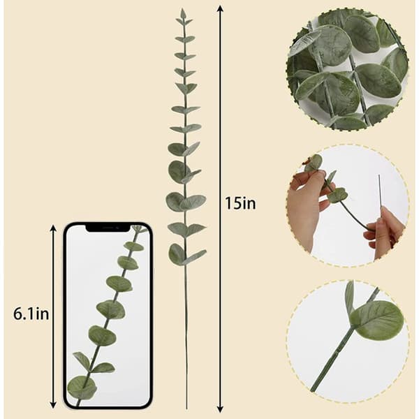 45 stilke kunstige eukalyptusblade, kunstige eukalyptusgrene til bryllupsdekorationer Buket Blomsterarrangement