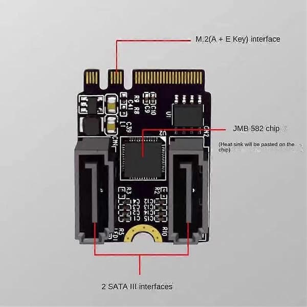 M2 til SATA3.0 udvidelseskort KEY A+E WIFI M.2 til SATA HDD-adapter Driverfri JMB582-adapterkort Som vist As Shown
