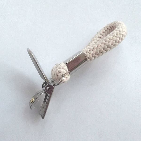 Handdukshållare/klämmor set om 10 - 2,3x11,5 cm - Beige/silver metall & bomullsrep - För diskhanddukar, badhanddukar