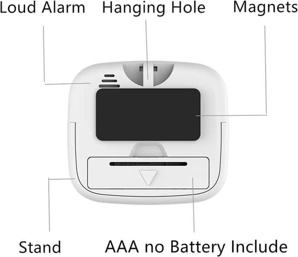 Magnetisk køkkentimer med stort LCD-display, stopur, høj alarm og nedtælling, hvid