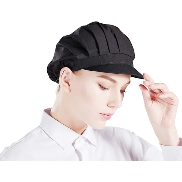 1 stk. Unisex kokkehue elastisk kokkehue køkken bagning madlavningshat til mænd kvinder med skygge - sort