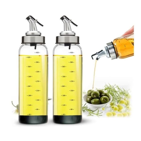 500 ml olivenolieflaske, 2 stk. olie- og eddikeflaske, olivenoliedispenser med skridsikker måtte til køkkenet