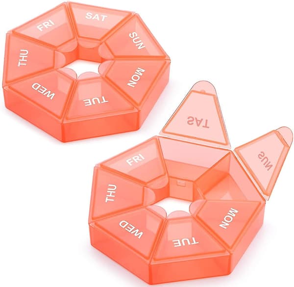 Veckovis pillerorganisatör, 2-pack bärbar pillerask orange
