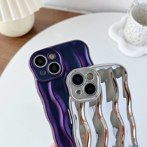 IC Caseative Vattenvågsmönster Lockigt Vågmönster Mjukt Kompatibelt med iPhone-skal (Silver, iPhone 14)