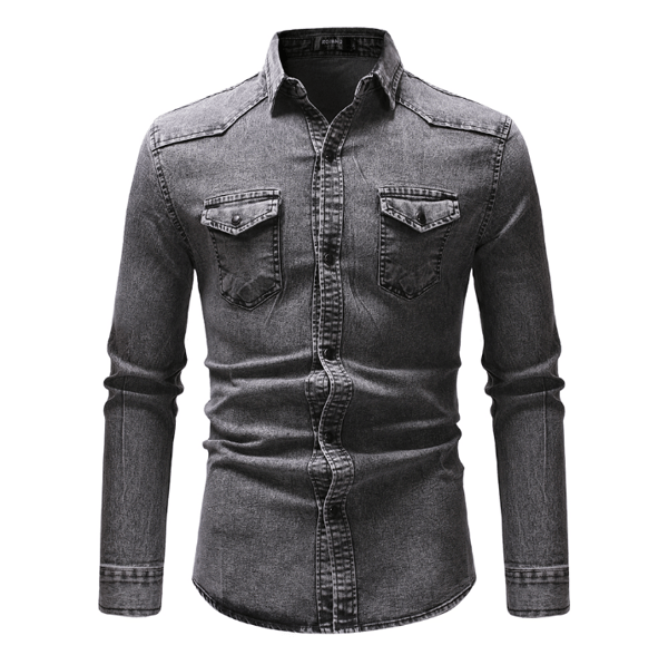 Langærmet denimskjorte til mænd, lysegrå XXL XXL light grey