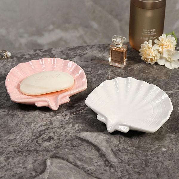 Ceramic Soap Dish - Shell-shaped Self-Draining Soap Tray - Soap Dish - Soap Box - Soap Holder - 1 Pc White