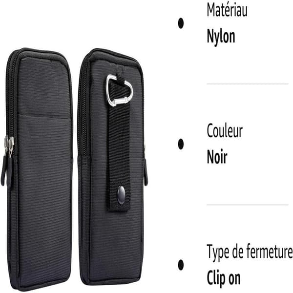 Bæltetaske til mobiltelefon, sort, bælteclips, universaletui, 6,9 tommer, flere vertikale vandreture