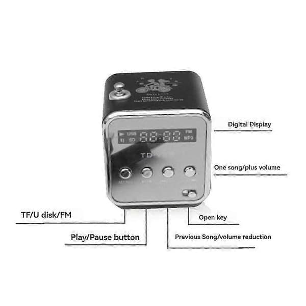 TD-V26 Digital Portable Mini FM Radio Receiver LED Speaker Wireless Speaker MP3 Support SD/TF Card Red