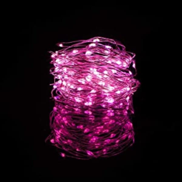 1m Mini LED-valosarja, paristokäyttöinen, vaaleanpunainen