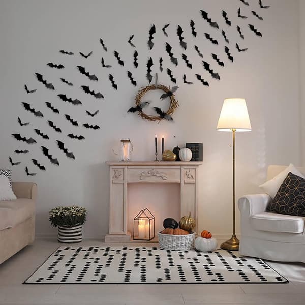 3D Bat Wall Decor - 140 Pieces - Halloween Decoration - 5 Sizes - Waterproof - Spooky Halloween Pack - DIY Wall Decal