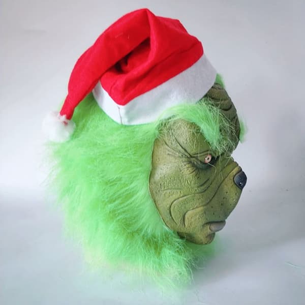 Grønn hårete monster Grinch-maske hodeplagg spøkerelvisitt cosplay