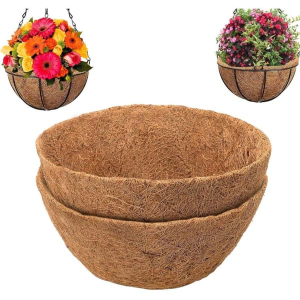 Flower Pot Liner Replacement Round Natural Coconut Liner for Hanging Flower Pot (2 pcs - 25cm)