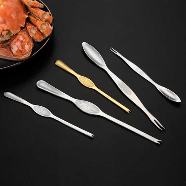 Krabbe gaffel i rustfrit stål 4 stk. Krabbe spiseværktøj Krabbeklo Krabbepind Husholdning Fisk og skaldyr Skrællede hårede krabbetilbehør B Large 15cm Gold
