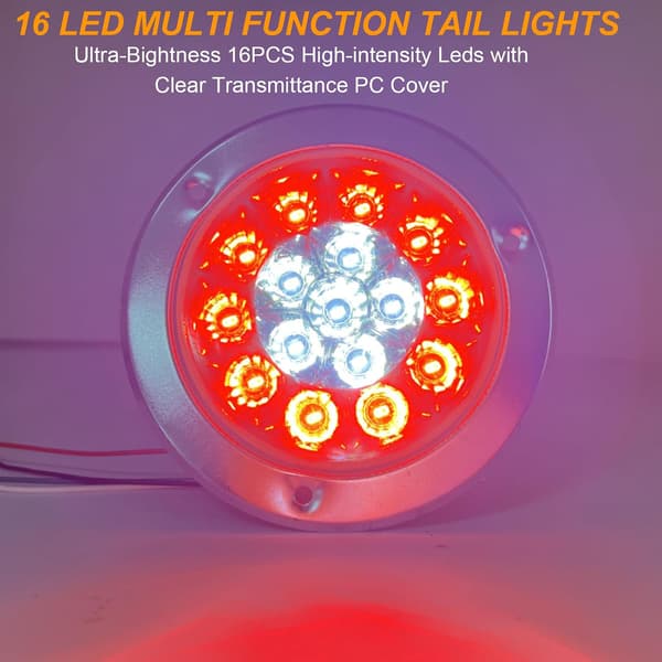 2 stk. runde LED-bremselygter, 4 tommer 16 LED-baglygter 12V 24V bremse