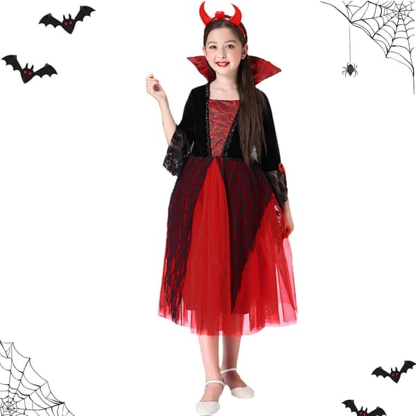 Jentenes vampyrkostyme Halloween gotisk med ståkrage