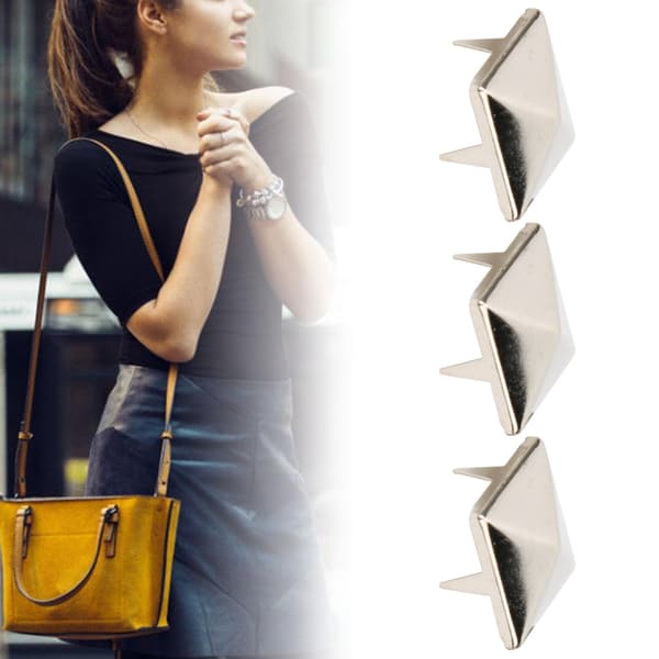 100 Pcs Square Pyramid Punk Rivets 4-Claw Metal Studs for Bracelet Clothes Shoes Handbag Silver 15mm