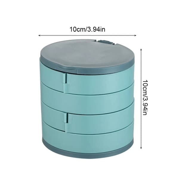 Jewelry Box Makeup Organizer Round Cosmetic Storage 4 Compartments Makeup Box (Blue)