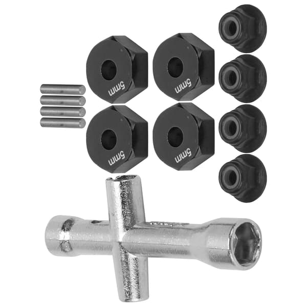12 mm Wheel 5 mm Thickness Hex Adapter Cross Wrench M4 Non-slip Nut Set for 1/10 RC Car (Black)