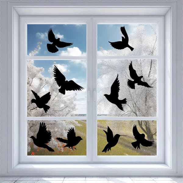 Hummingbird Static Window Decals Black, Non-Adhesive Adsorption Window Decoration Suitable for Kitchen Dining Room A A