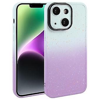 Gradient Starry Silikontelefondeksel til iPhone 15 med linsefilm (hvit lilla)