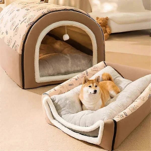 Vinterhundehus Varm hundehusmatte Avtakbar vaskbar hundeseng Rede Dyp søvntelt For mellomstore store hunder Hus S