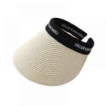Sommer stråvævet tom hat, solhat, solskærm strand stråhat, ingen top hårbånd, solhat (Beige)