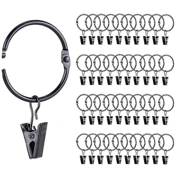42-pak Åbningsbare gardinringe med clips, 2,54 cm indvendig diameter, kraftige rustfri dekorative