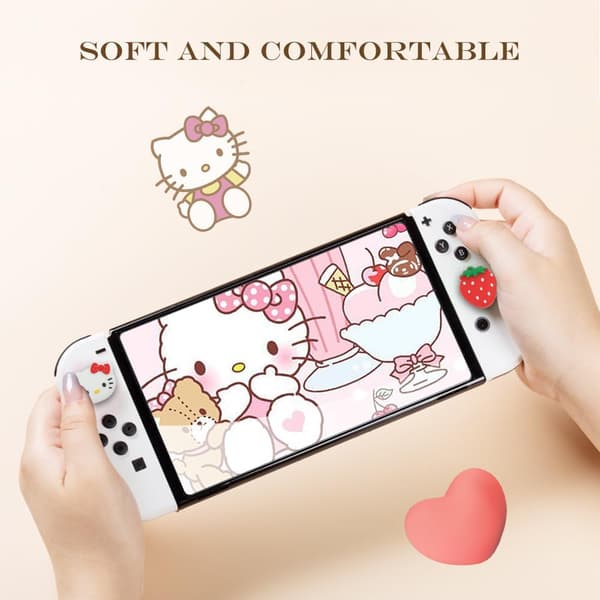Switch tommelfingergreb, søde killing joystick-greb til Nintendo Switch/Lite/Switch OLED, 4 stk. tommelfingerbeskyttelse, jordbær