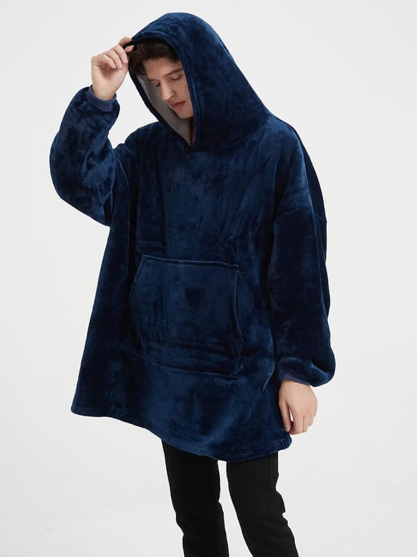 Overdimensjonert teppegenser, bærbar hettegenser med teppe, myk Sherpa fleece-koseteppe-hettegenser for voksne