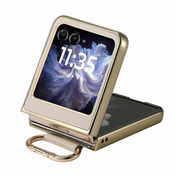 Compatible with Motorola Razr 60 Case Electroplating Leather Coated PC Phone Case with Spring Ring Buckle and Kickstand