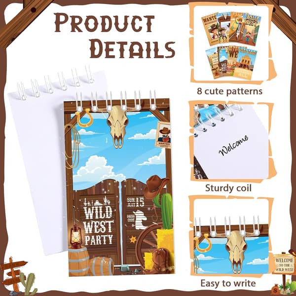 24 stk. Western Cowboy Mini Notesbøger i Bulk Wild West Små Notesblokke -