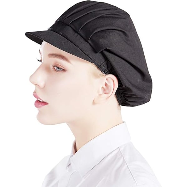 1 stk. Unisex kokkehue elastisk kokkehue køkken bagning madlavningshat til mænd kvinder med skygge - sort