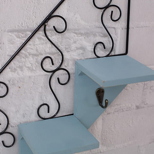 Wall Mounted Shelf with Hooks for Flower Pots, Step Design, Green