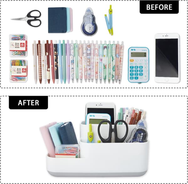 Desktop Storage Box, Pencil Case, Pen Holder, Desktop Container, Office Supplies, Dressing Table (White)