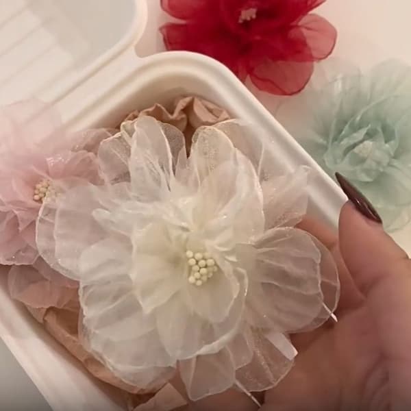 Organza Blomster Hårnål Blomstret Hårklemme GRØN