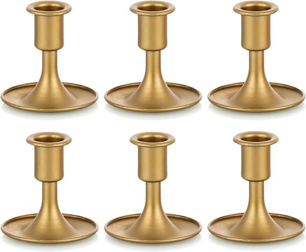 Guldlysestager, sæt med 6 standardmetal, til bryllup og jul