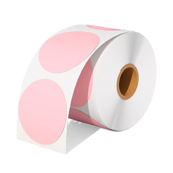 Set med 2 rosa runda termiska etiketter, rosa
