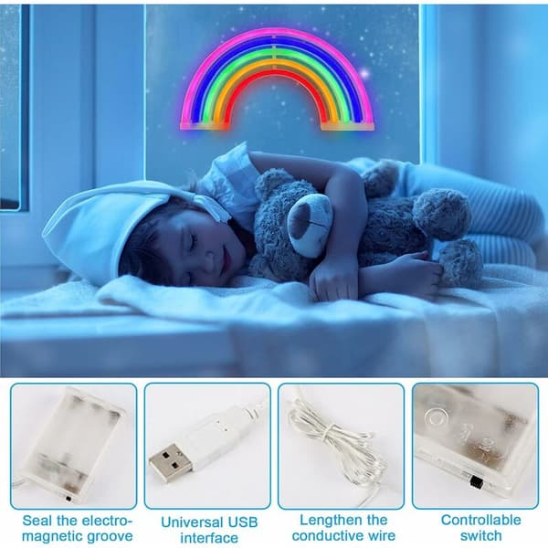 Rainbow Night Light Neon Sign, Battery Powered or USB Powered, Wall Decor, Christmas Gift, Home Party