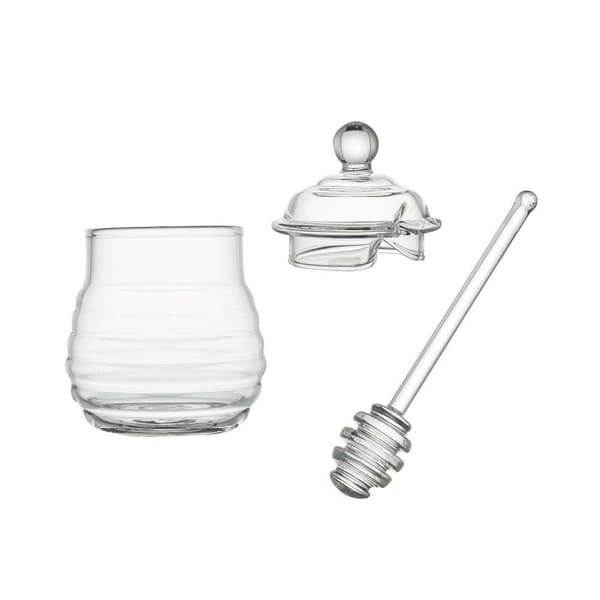 Glasburk til honning med dypper, transparent honningburk, 265 ml, 9 ounce