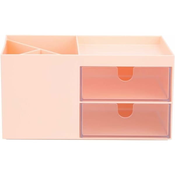 Makeup Organizer til Skrivebord, Skuffe til Smykker, Kontorartikler, Opbevaring (Pink)