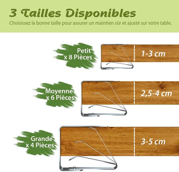 Dugklemmer, skridsikre dugklemmer i rustfrit stål, egnet til borde 1-3 cm tykke (Small x 8 stykker)
