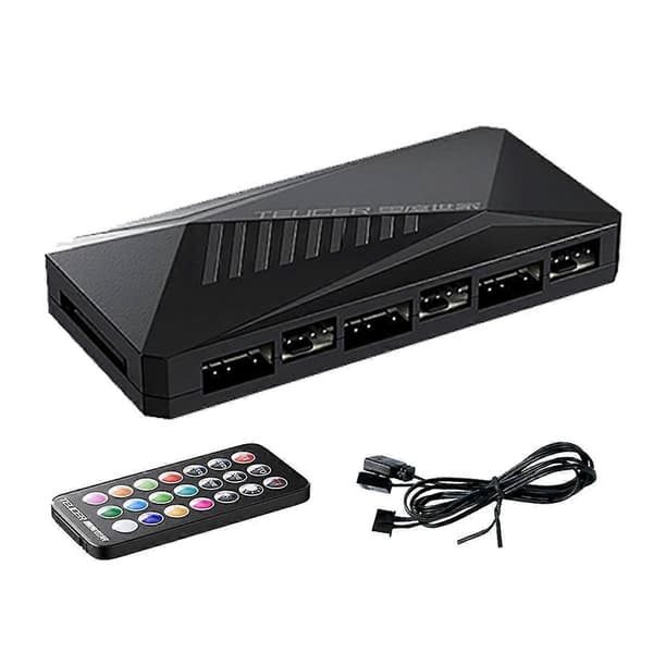 6P ARGB 6-vägs splitter 5V 3Pin fläktkontrollerhubb SATA-driven 4Pin PWM magnetisk distanshållare för PC-chassi