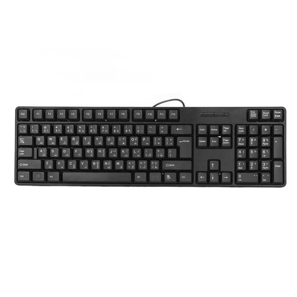 Arabisk tastatur 104 taster USB-interface Kablet design Sort ABS-materiale Kontortastatur til stationære computere
