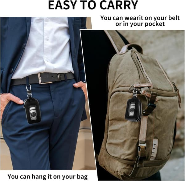 Universal Double-Layer Genuine Leather Car Key Case with Keychain and Carabiner, Car Accessories