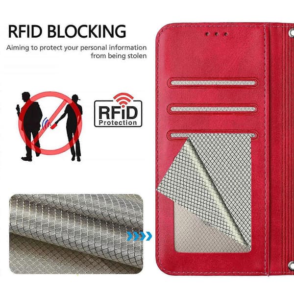 For iPhone 17 Case Panda Print RFID Blocking Wallet Leather Phone Cover with Wrist Strap Pink Rose Pink Rose